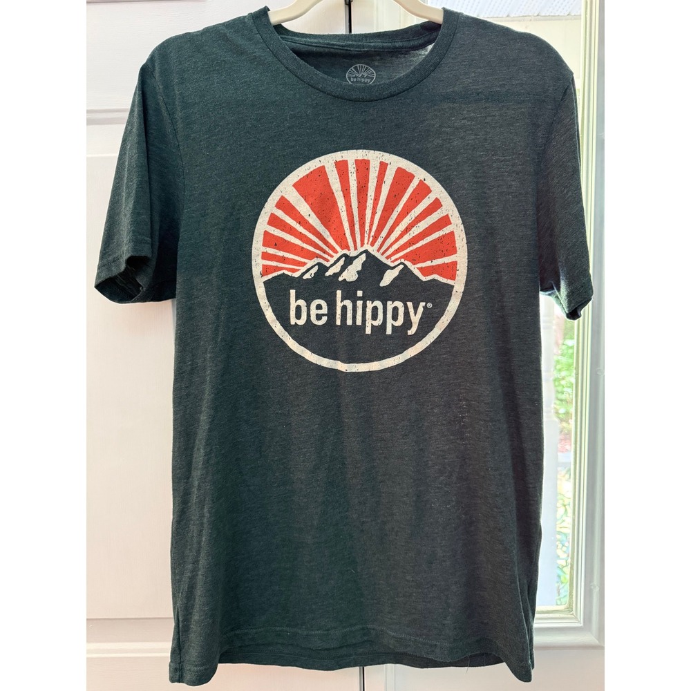 Be Hippy Graphic Tee Charcoal Gray Recycled Blend Mountain Sunburst Small